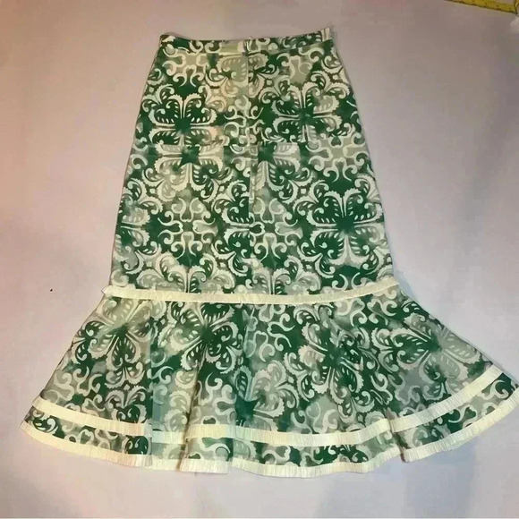 Alexis Galli Midi Skirt M Linen Cotton Sage Ivory Straw Raffia Hem Ruffle $473 - Picture 5 of 10